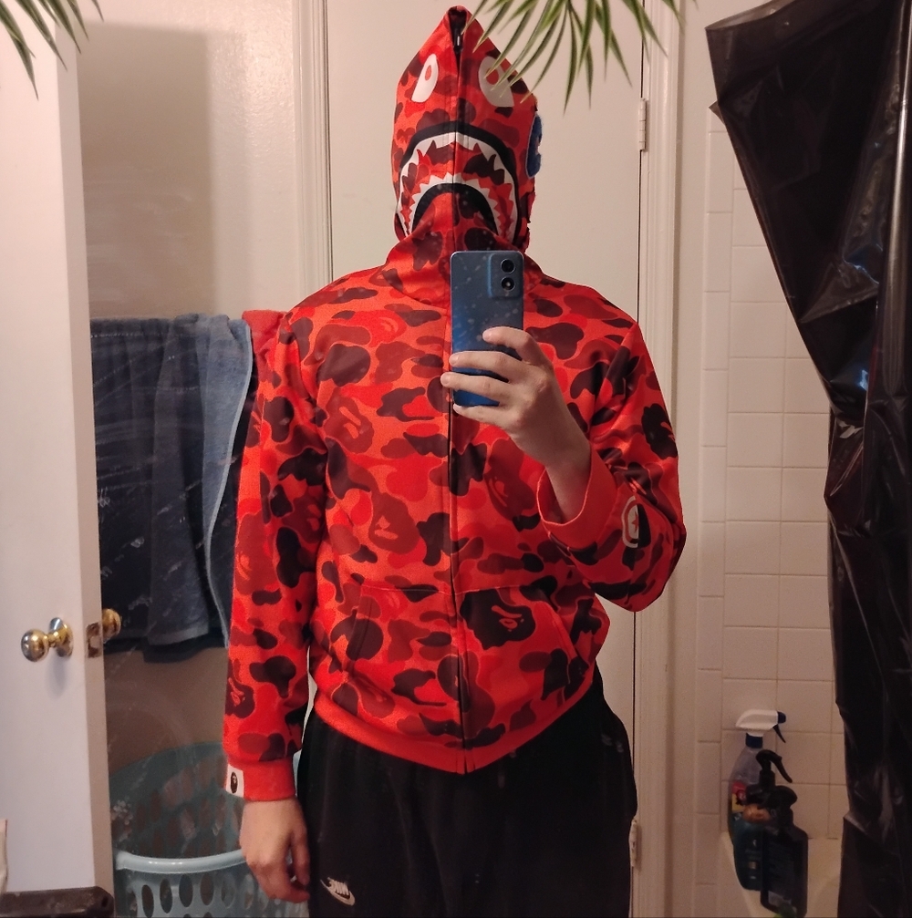 sz L Men's Bape Orange Bapesta Unofficial Unbranded Hooded Zip Up Hoodie Jacket